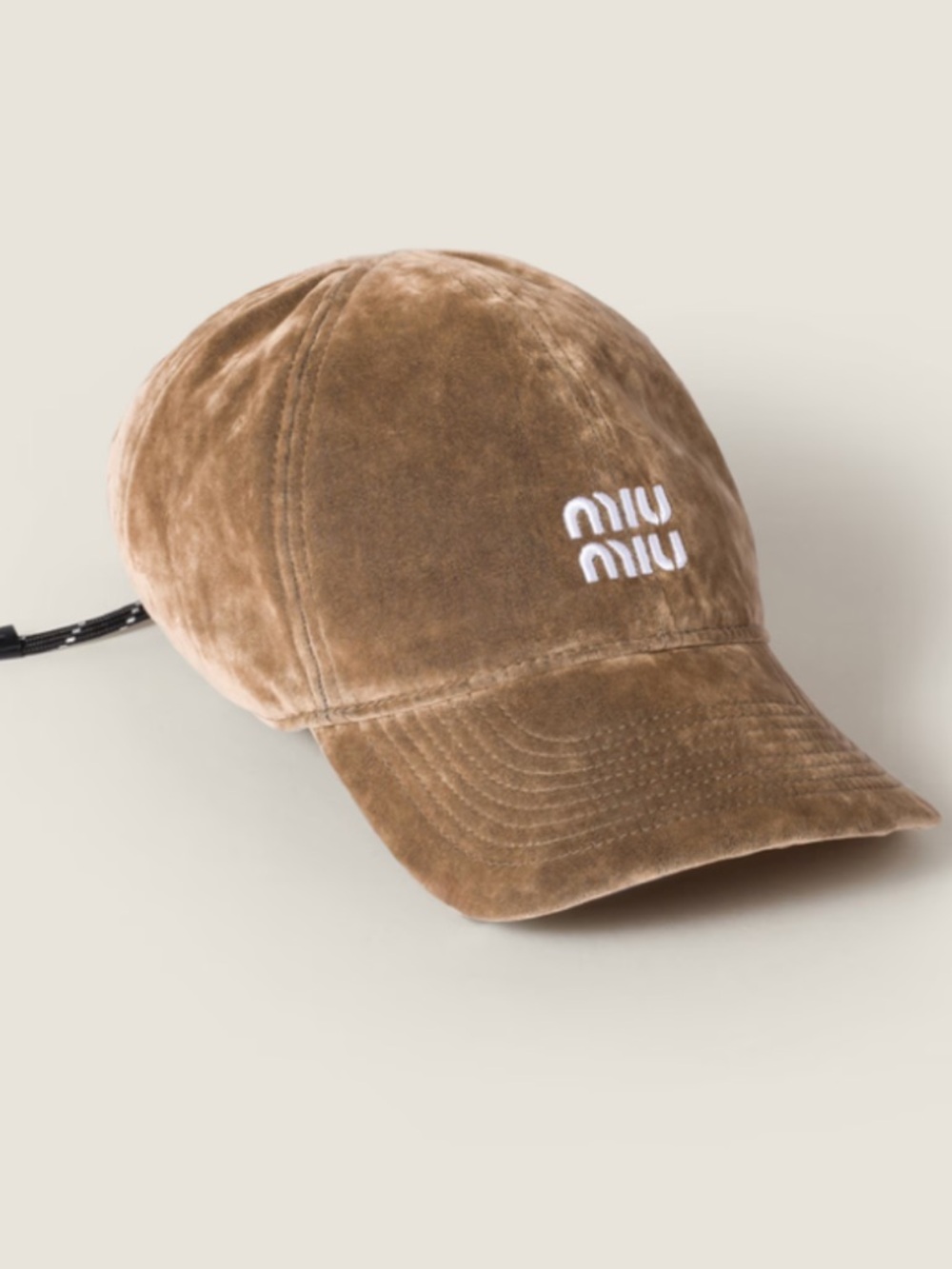 Miu Miu Tan Velvet Logo Baseball Cap